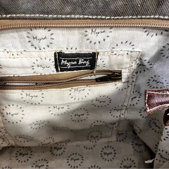 Myra Bag Handmade Crossroads Backpack Upcycled Canvas Cowhide Leather Patchwork - Picture 7 of 16